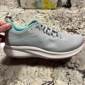 Women's Gray and Teal Asics Shoes